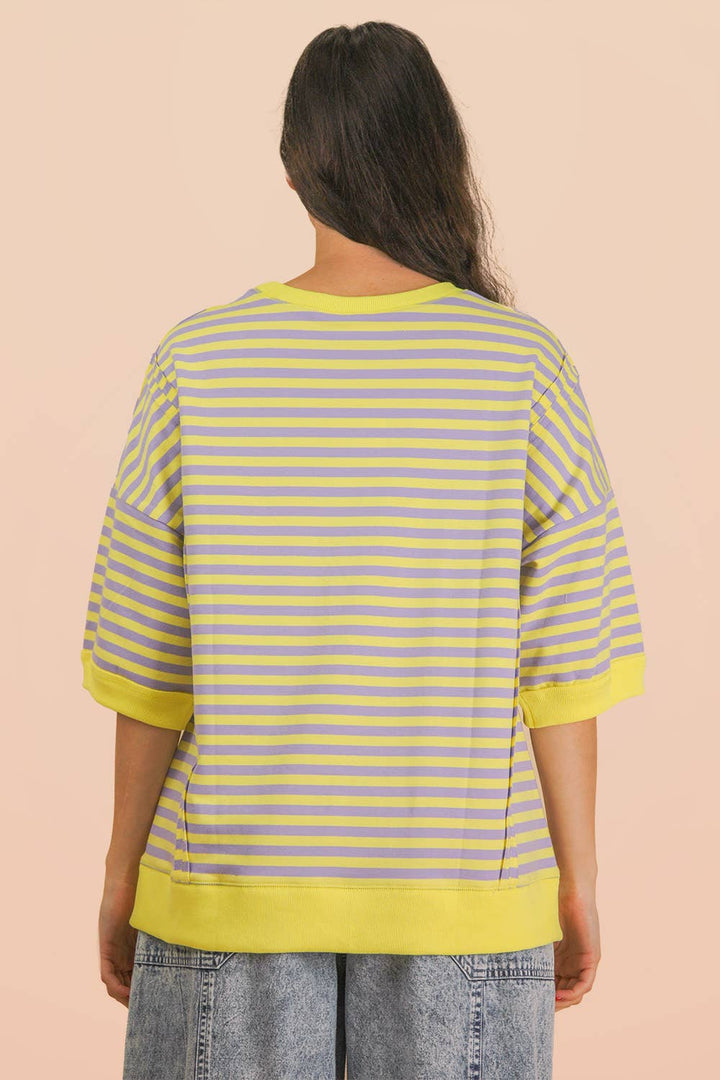 Striped Color Block Lounge Blue Cream Set