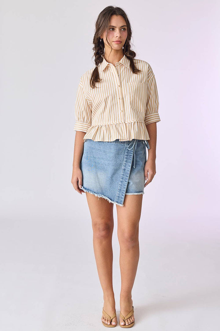 PT18030 - Violet 3/4" Sleeve Peplum Button Down Top