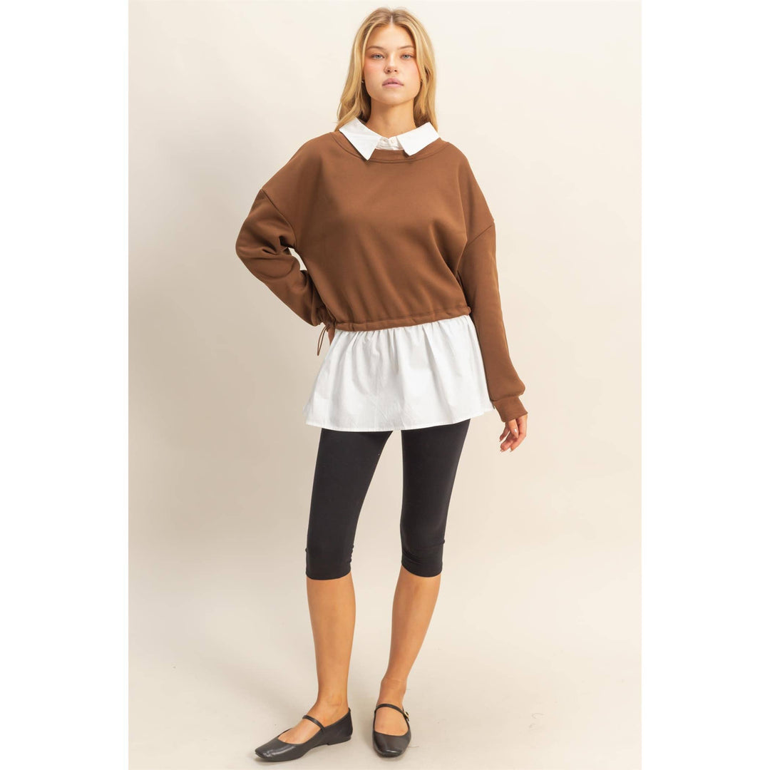 Collared Mixed Media Sweatshirt