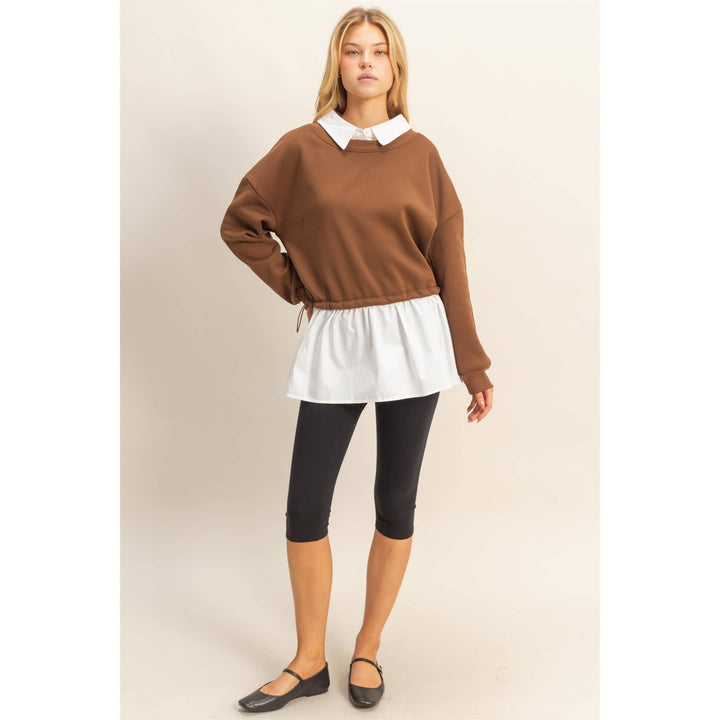 Collared Mixed Media Sweatshirt