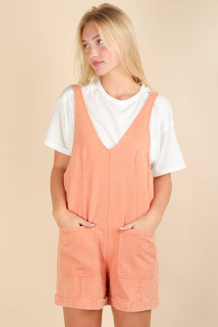 NP70785-Washed Denim Casual Romper