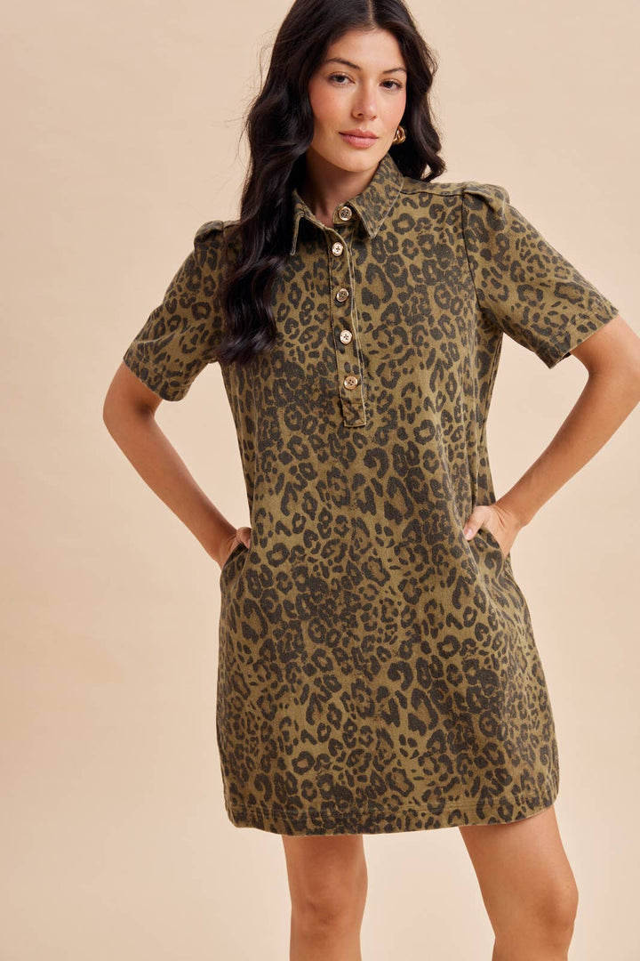LEOPARD UTILITY MINI DRESS
