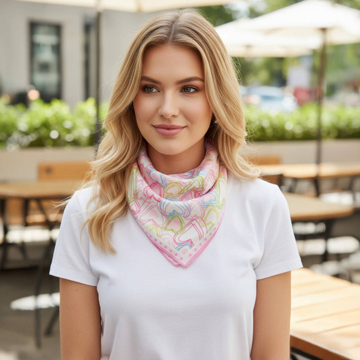 Heart Outline Pattern Print Silky Bandana Scarf