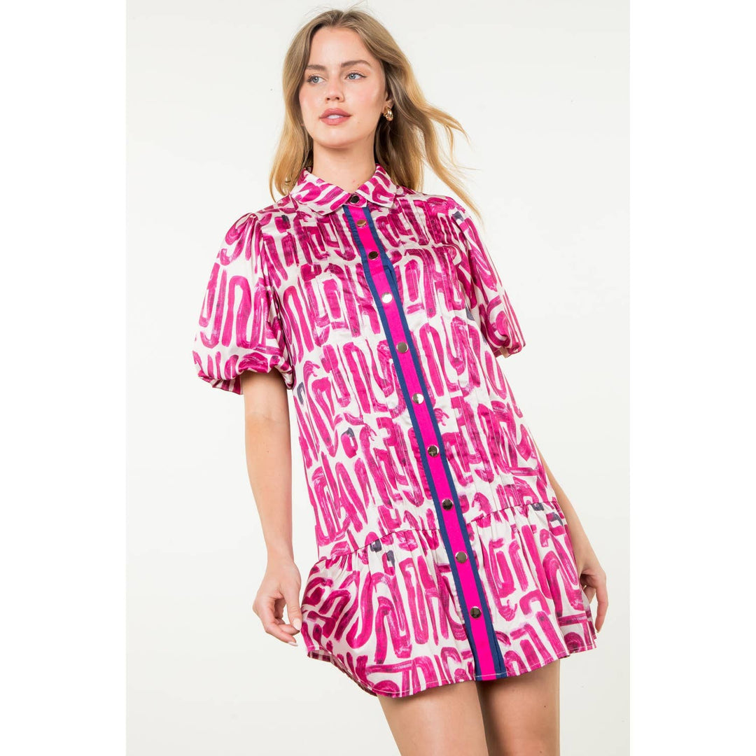Button Up Print Dress