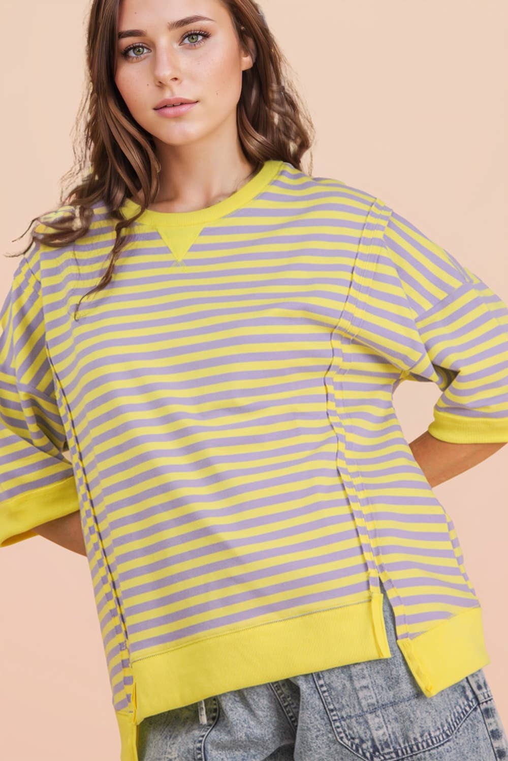 Striped Color Block Lounge Blue Cream Set