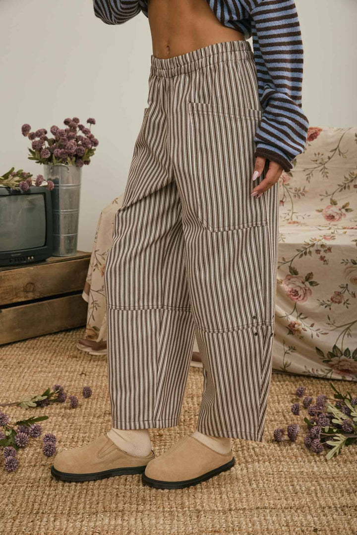 STRIPE POCKET DETAIL WIDE LEG PANTS Berry