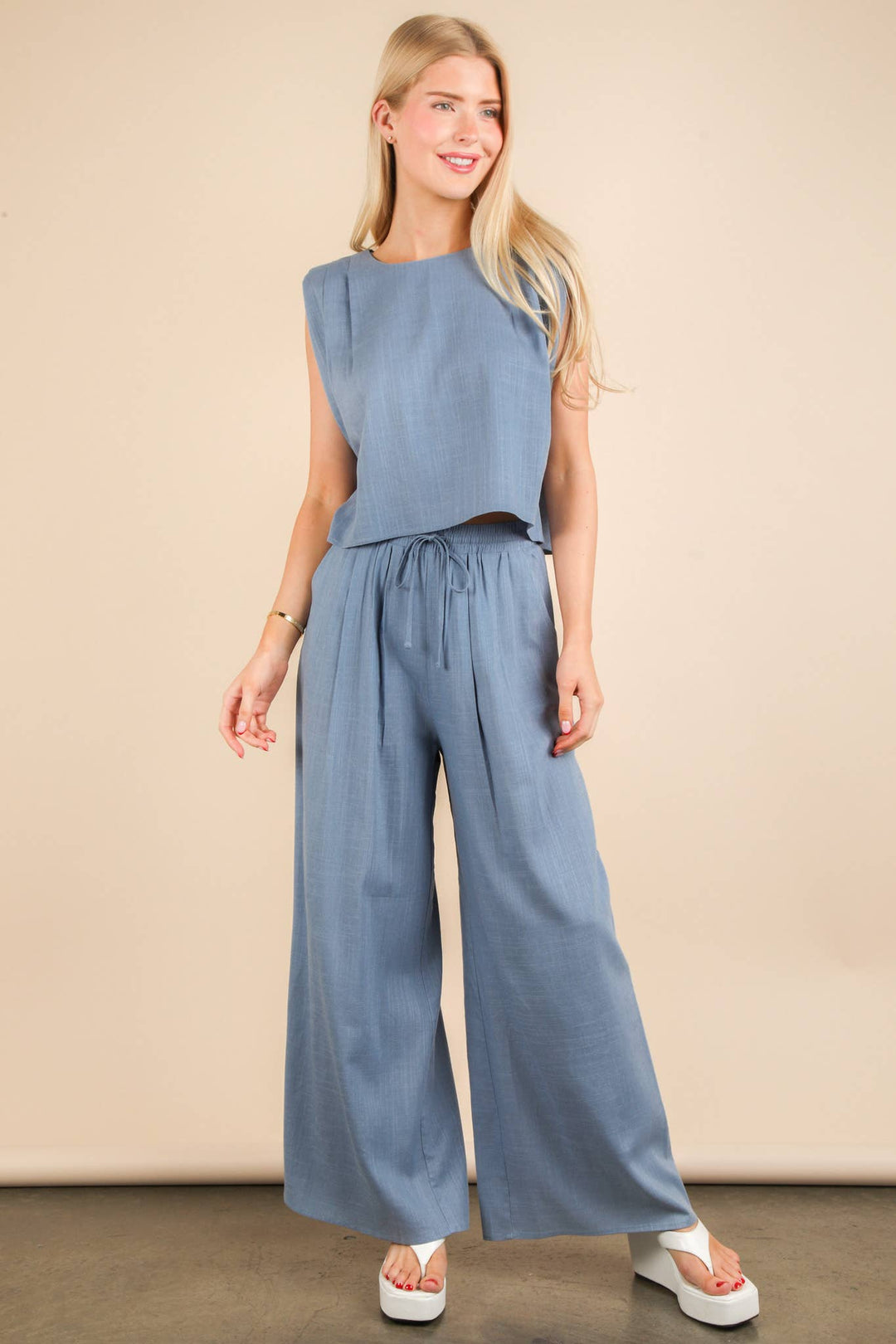 NT12090SET-Solid Woven Top & Pants Set