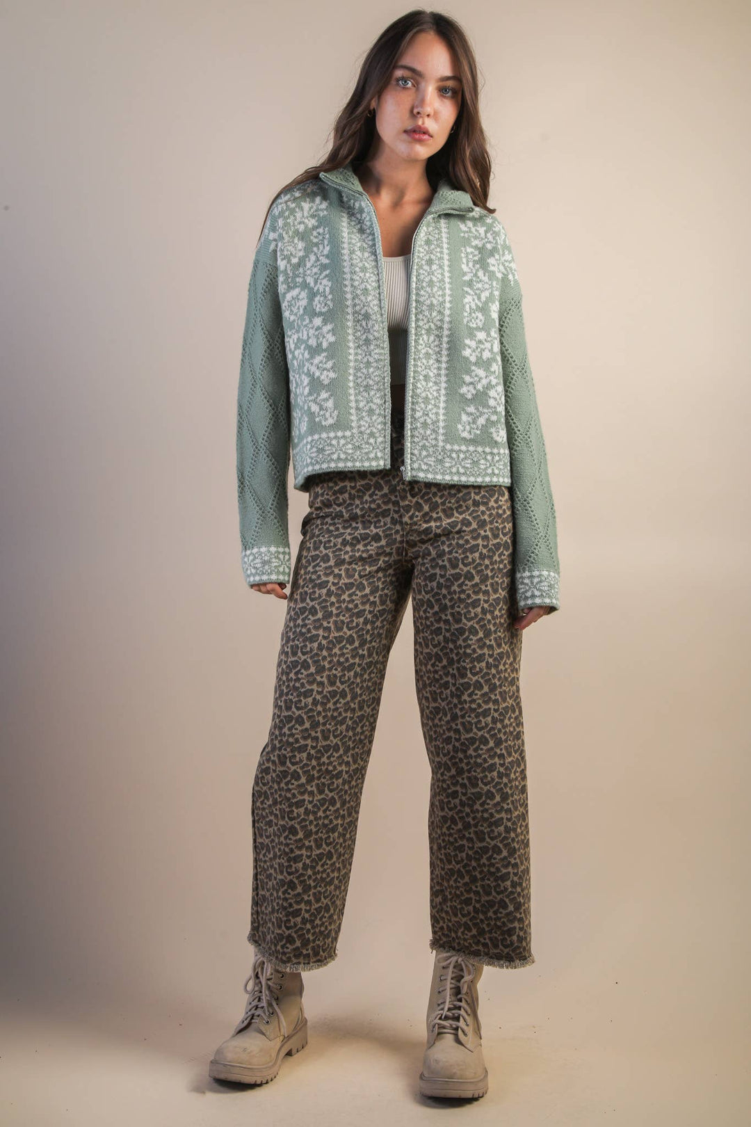 NP70730-Leopard Printed Marine Straight Pants