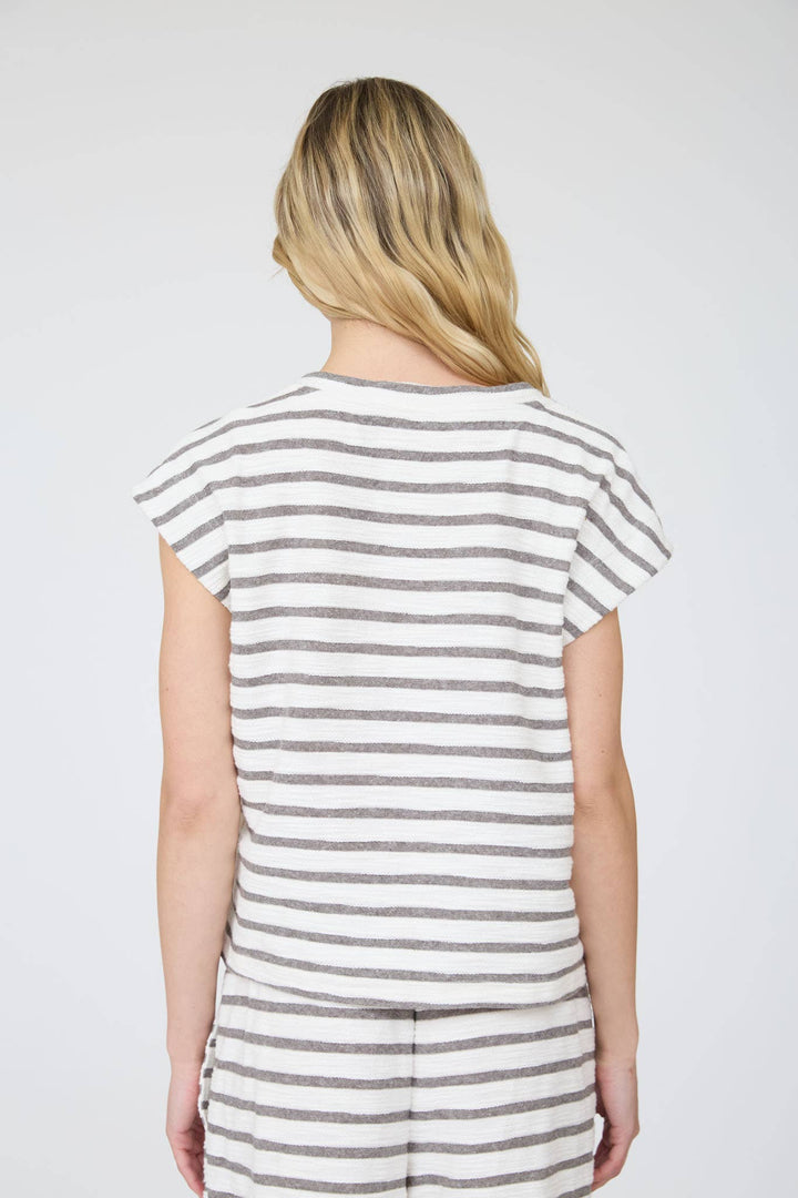 STRIPE ROUND NECK SHORT SLEEVE KNIT TOP & PANT SET