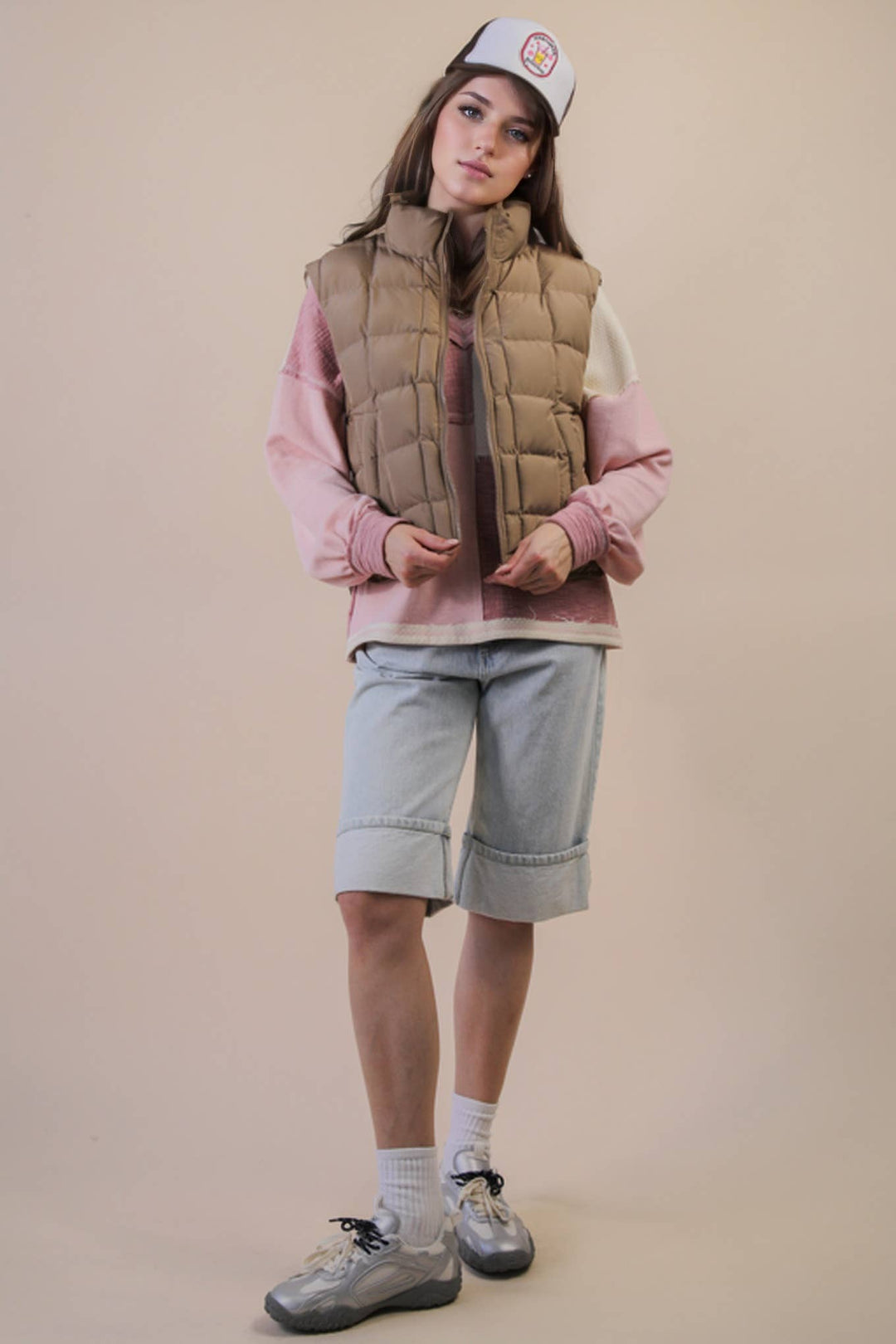 NJ90282-Solid & Leopard Puffer Padded Warm Vest