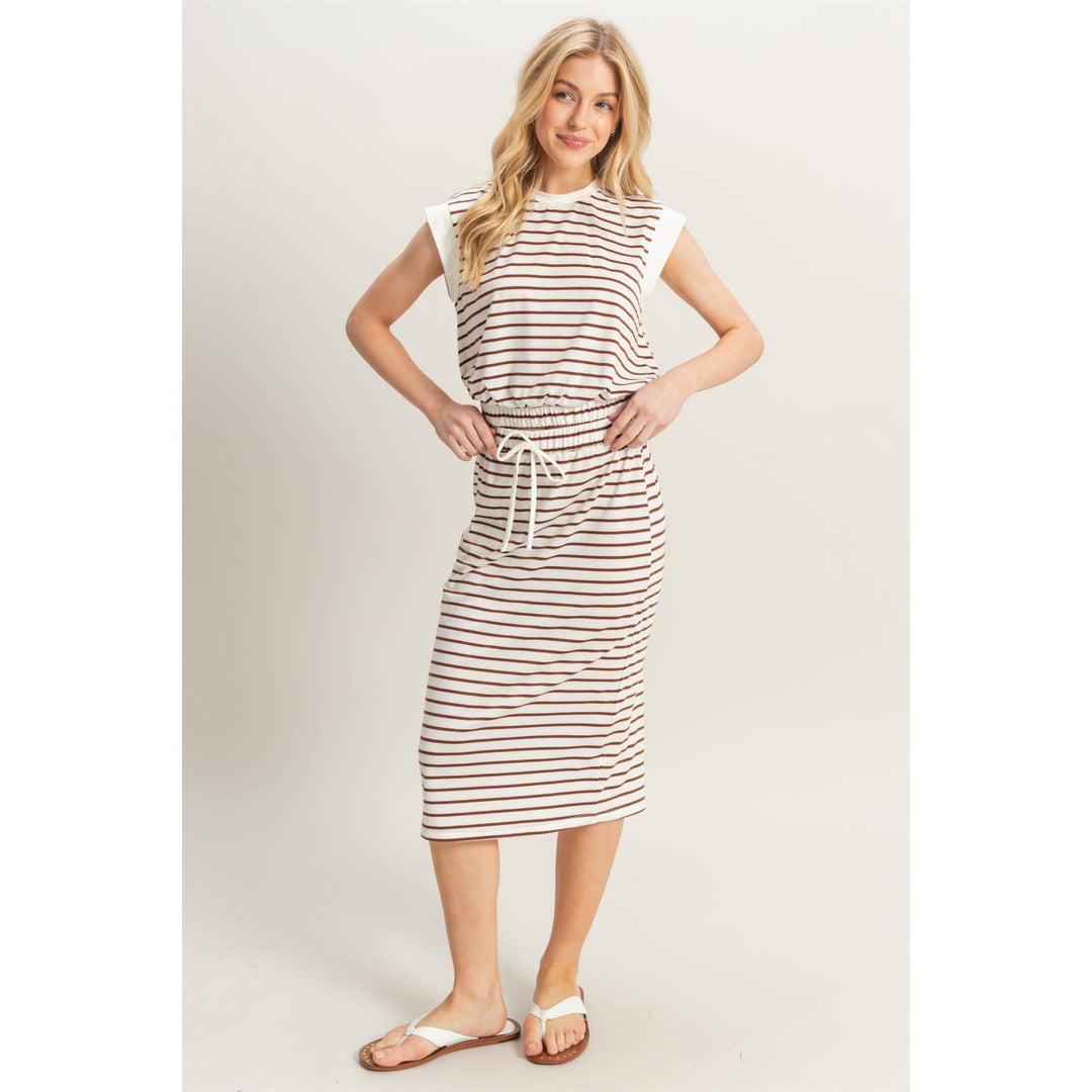 HF25C459-SET-Striped Top And Midi Skirt Knit Set