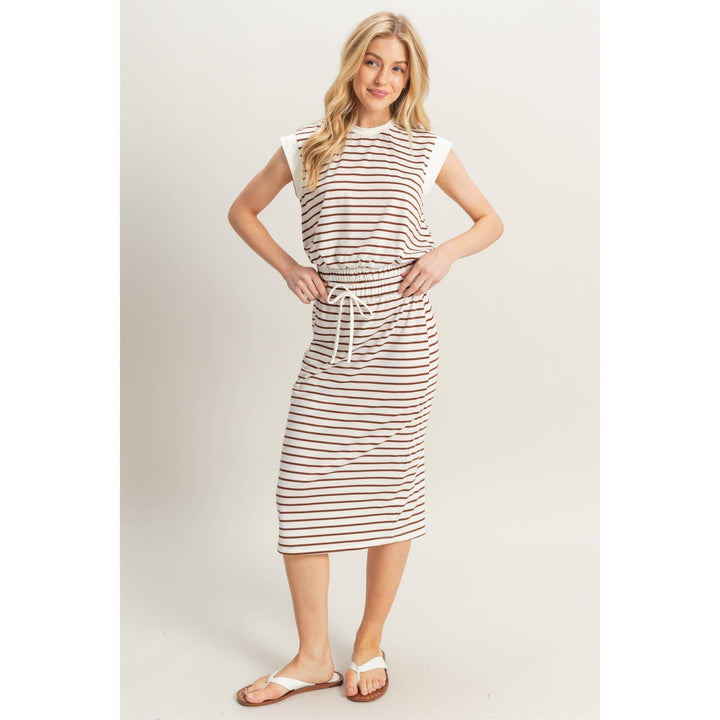 HF25C459-SET-Striped Top And Midi Skirt Knit Set