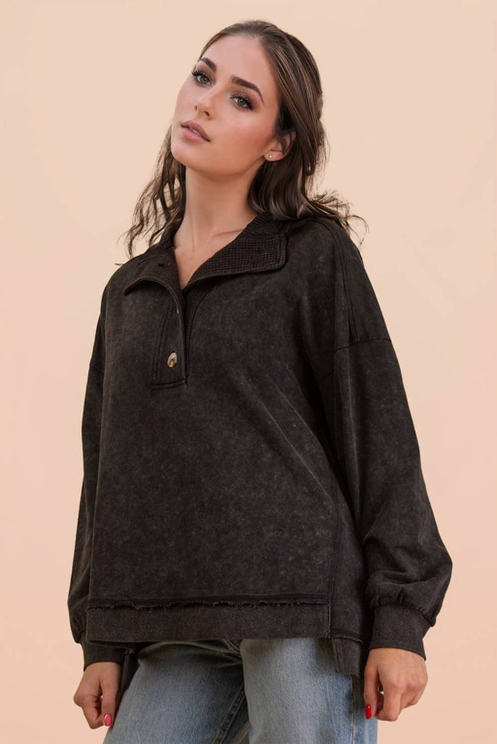 Very J Mock Neck Mineral Washed Knit Top