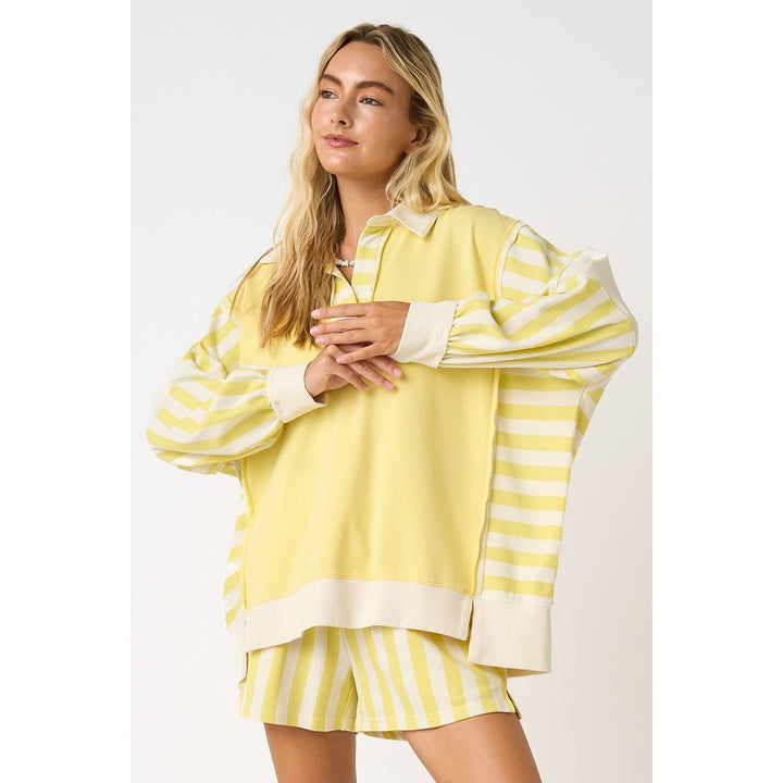 STRIPED COLORBLOCK RUGBY PULLOVER AND SHORTS SET