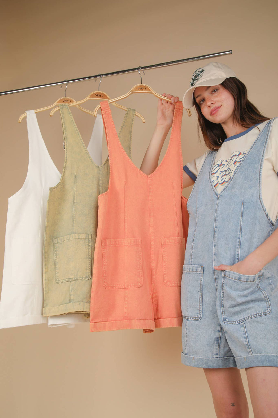 NP70785-Washed Denim Casual Romper