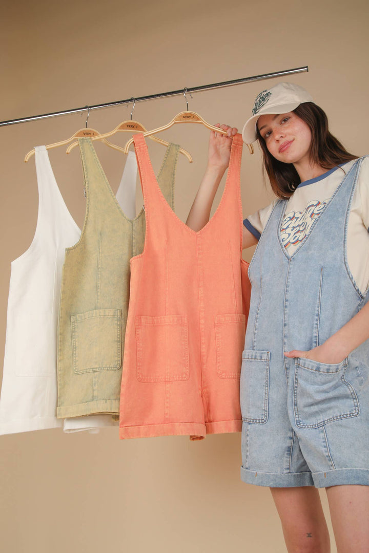 NP70785-Washed Denim Casual Romper