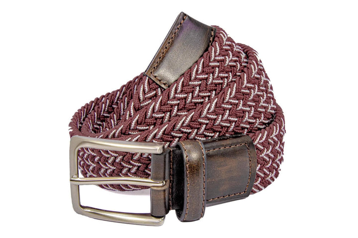 Braided Collegiate Maroon and Gray Stretch Belt