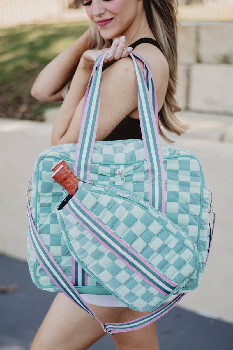 Teal Checkerprint Pickleball Duffle Bag