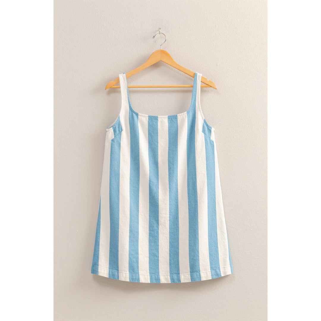 DZ25E182-Striped Square Neck Woven Mini Dress