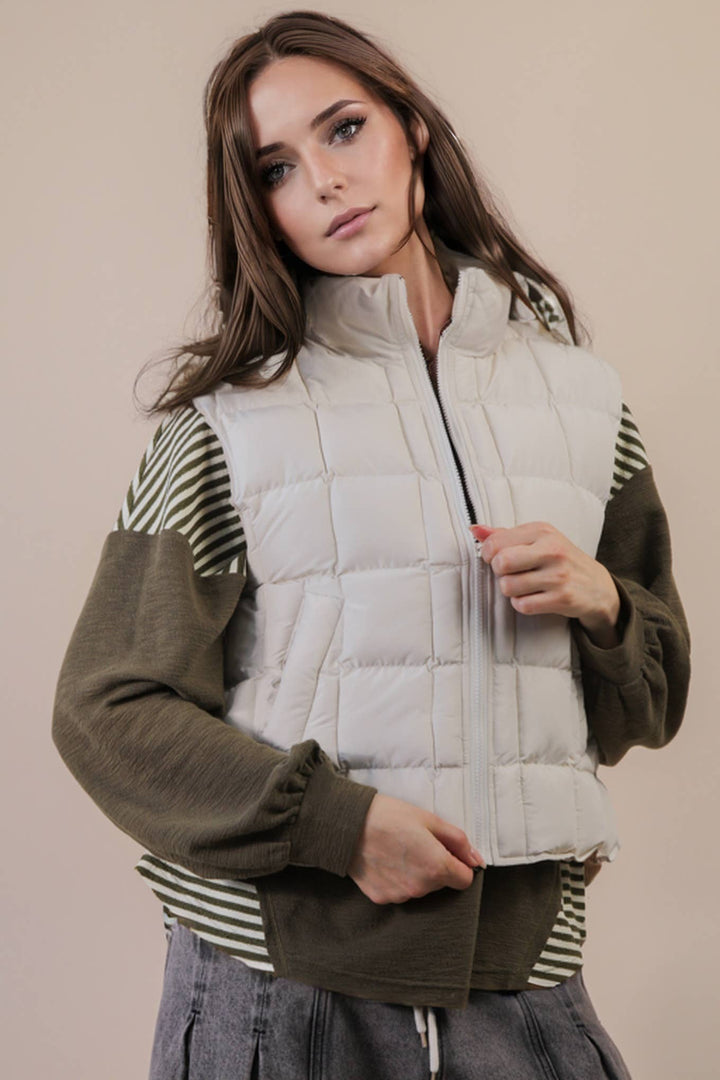 NJ90282-Solid & Leopard Puffer Padded Warm Vest
