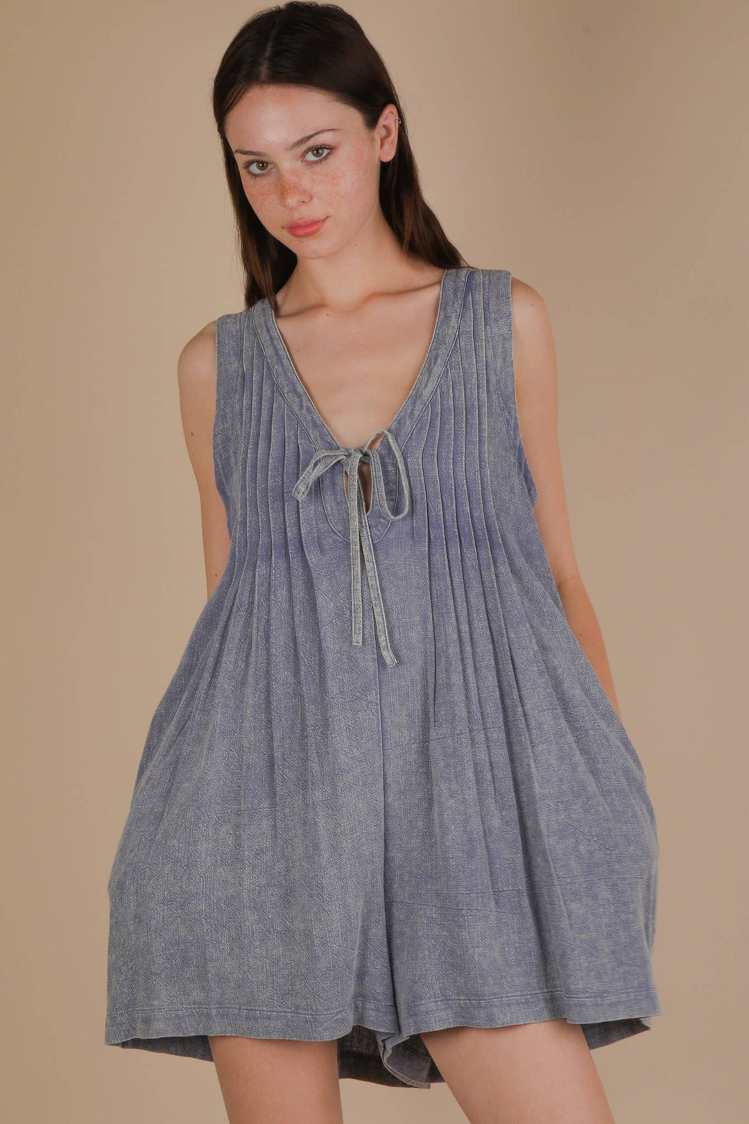 NP70876-Mineral Washed Pleated Romper