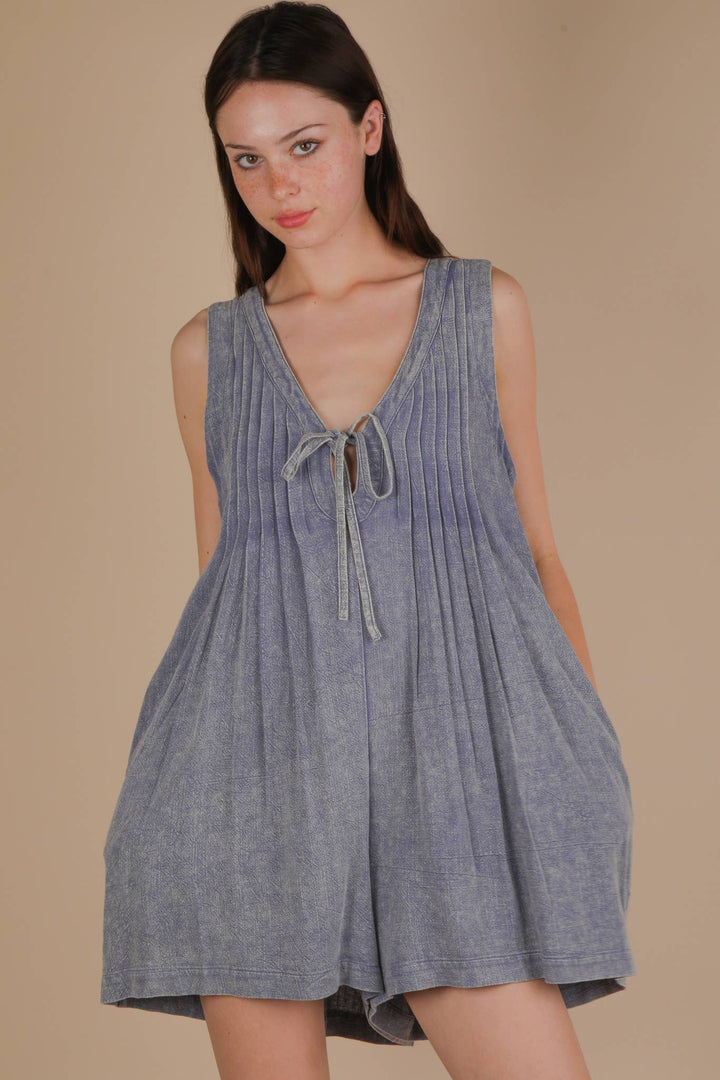 NP70876-Mineral Washed Pleated Romper