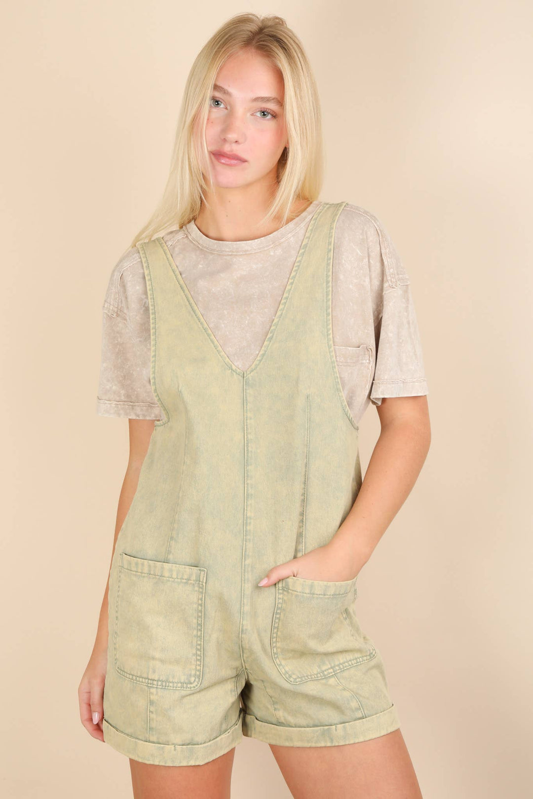 NP70785-Washed Denim Casual Romper