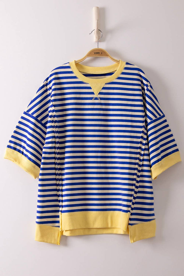 Striped Color Block Lounge Blue Cream Set