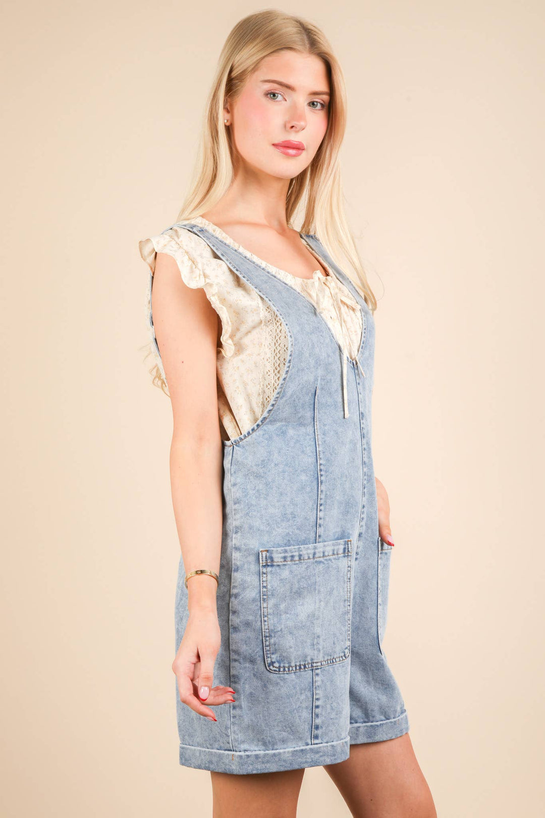 NP70785-Washed Denim Casual Romper