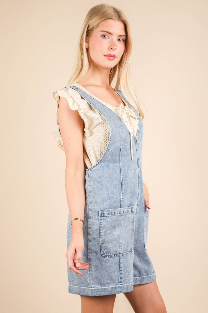 NP70785-Washed Denim Casual Romper