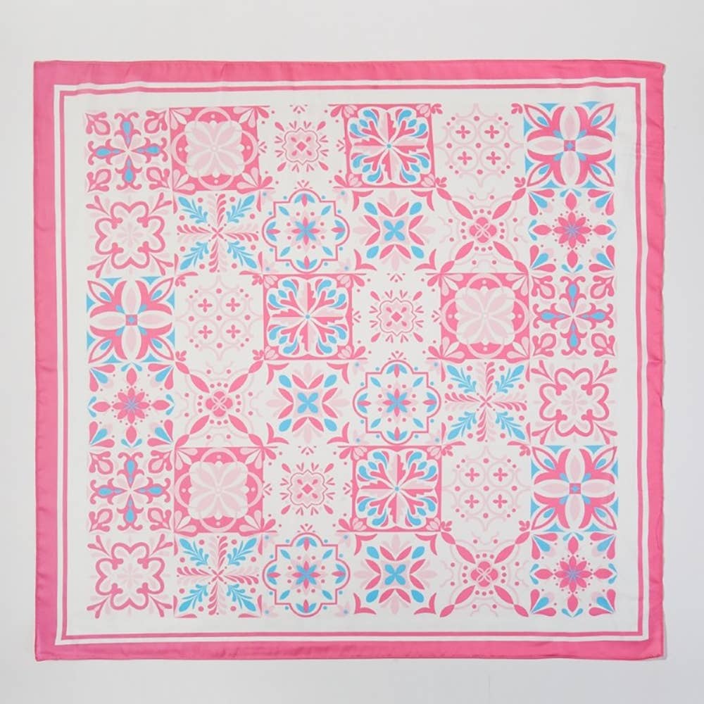 Mosaic Tiles Print Pink Square Bandana Scarf