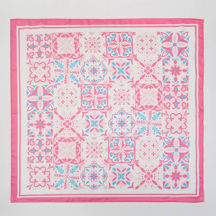 Mosaic Tiles Print Pink Square Bandana Scarf