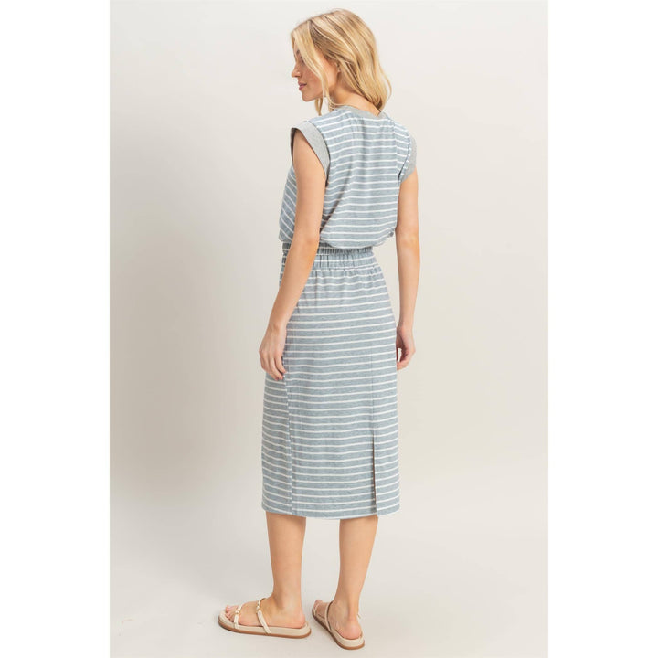 HF25C459-SET-Striped Top And Midi Skirt Knit Set