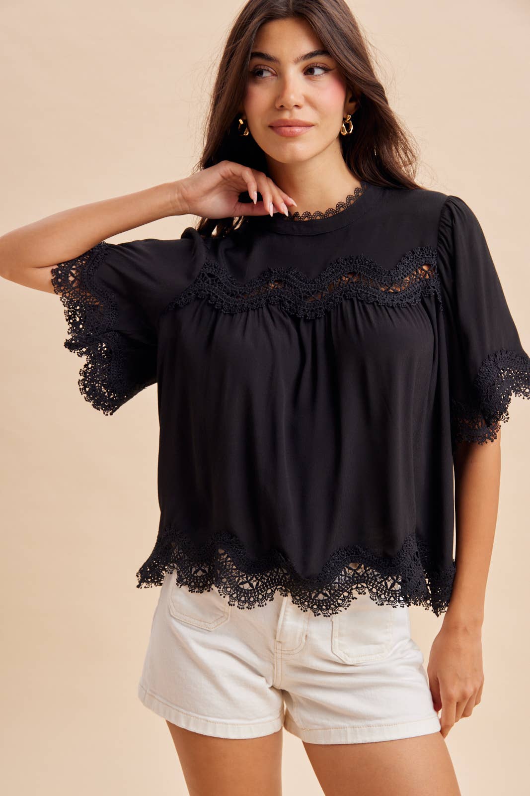 BLACK LACE TRIM TOP