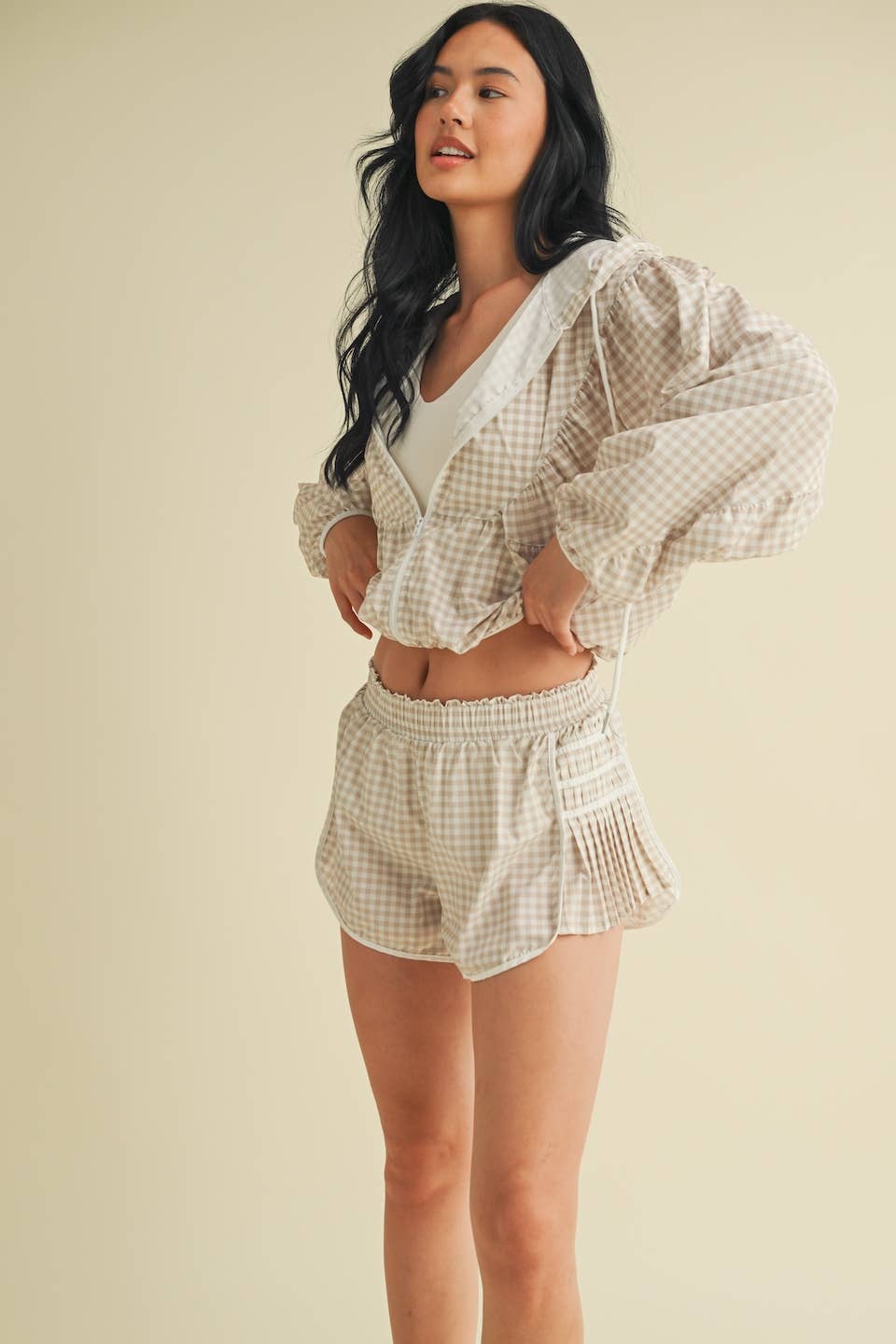 Lightweight Gingham Print Jacket Blue