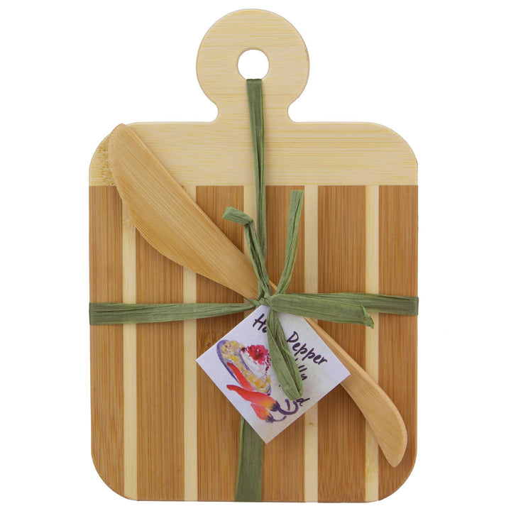 Striped Paddle Cutting Board and Spreader Knife Gift Set