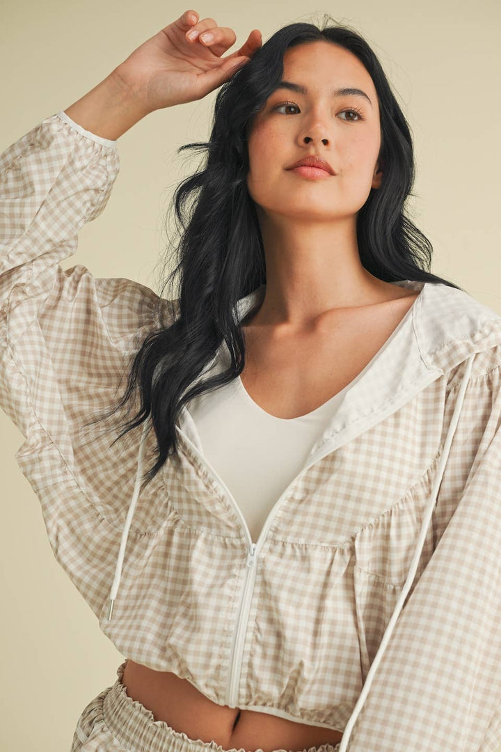 Lightweight Gingham Print Jacket Blue