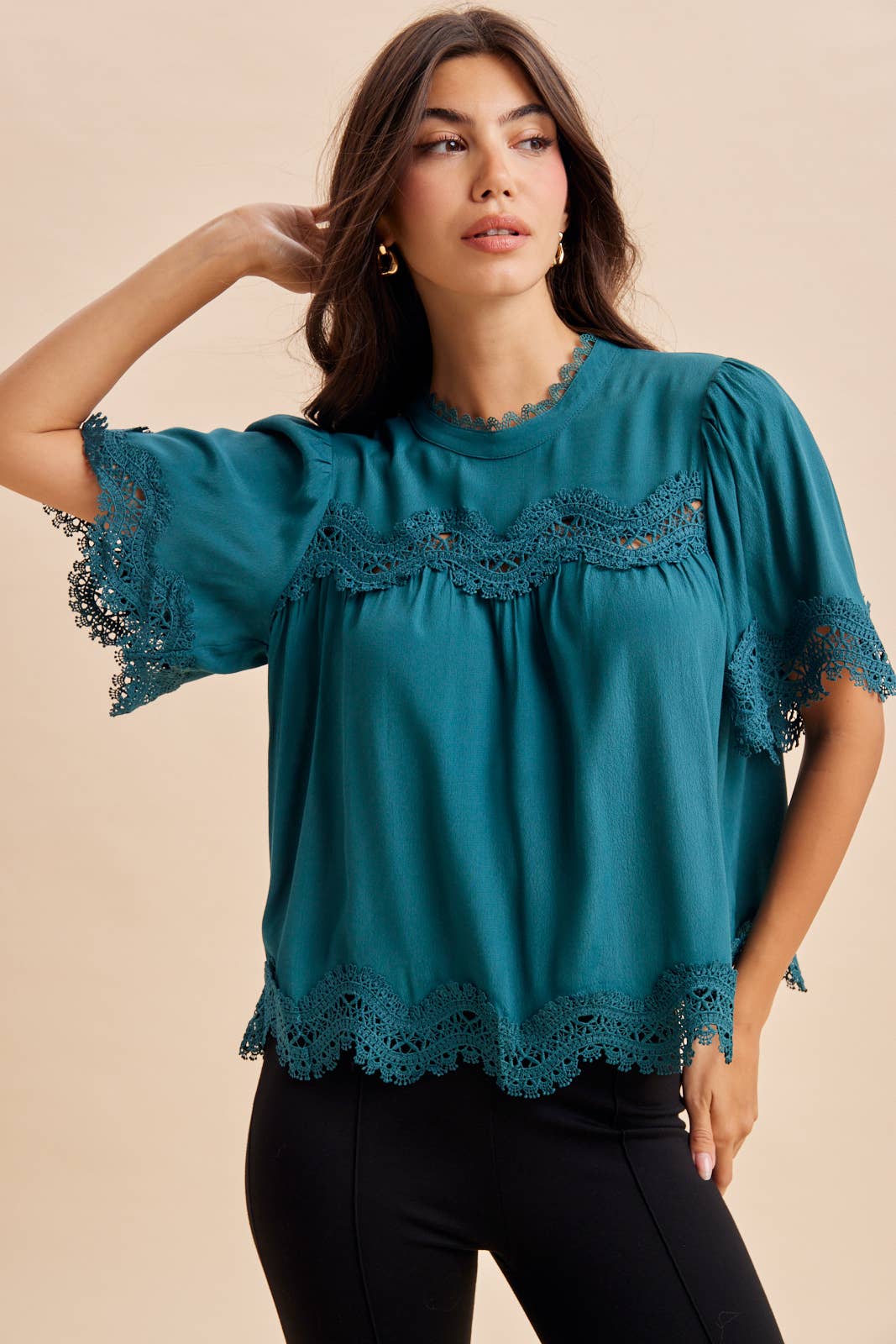 BLACK LACE TRIM TOP