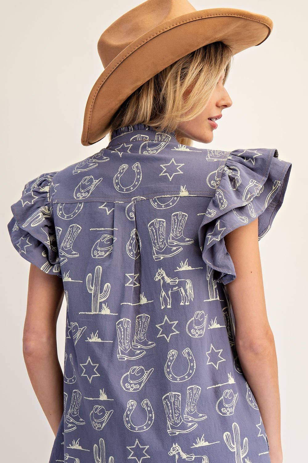 PL9120 - SOFT WASHED WESTERN GRAPHIC BUTTON DOWN MINI DRESS