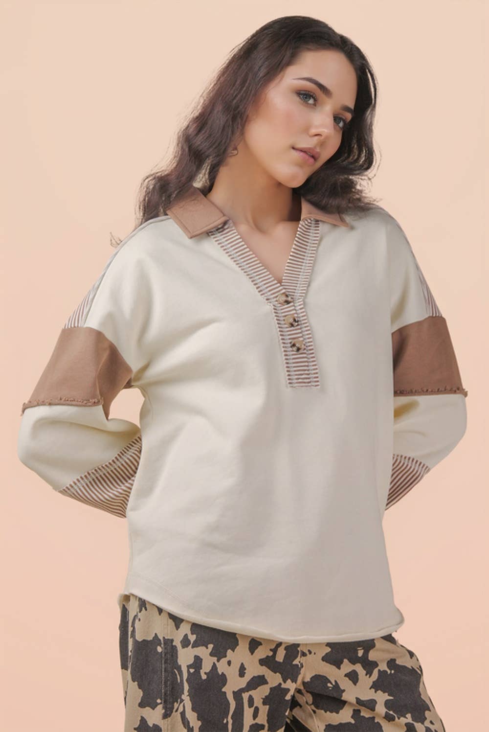 Very J Color Block Oversized Casual Knit Top