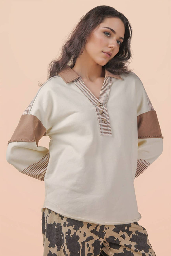 Very J Color Block Oversized Casual Knit Top