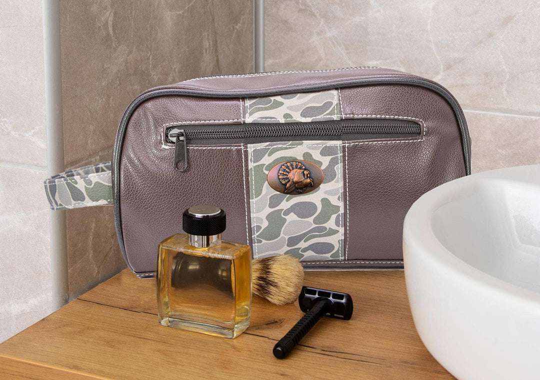Turkey Brown Pebble Old School Camo Men's Toiletry Dopp Bag