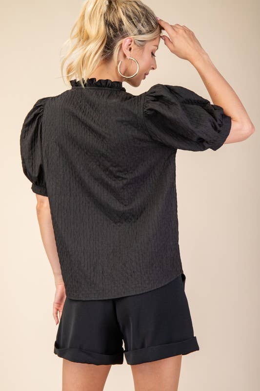 Ruffle V-Neck Puff Sleeve Top