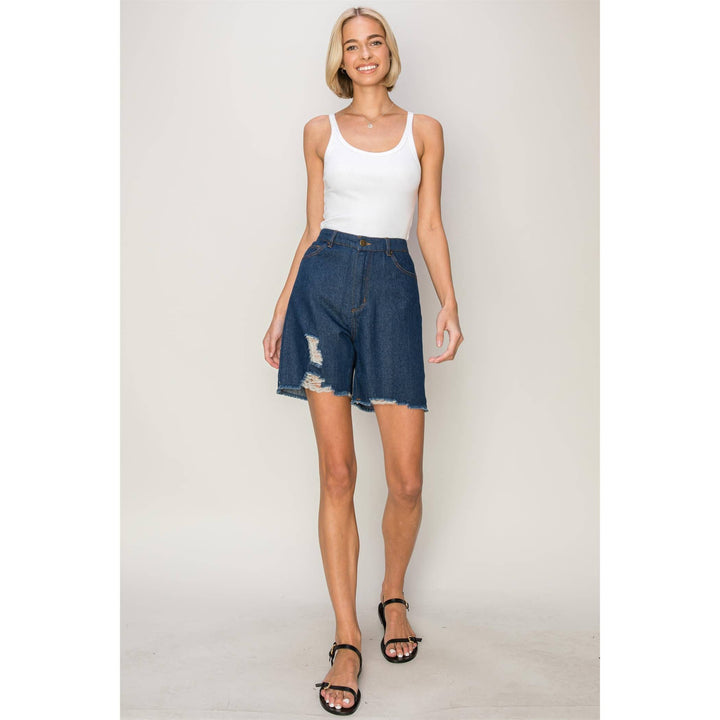 HF24C616-Distressed Bermuda Denim Shorts