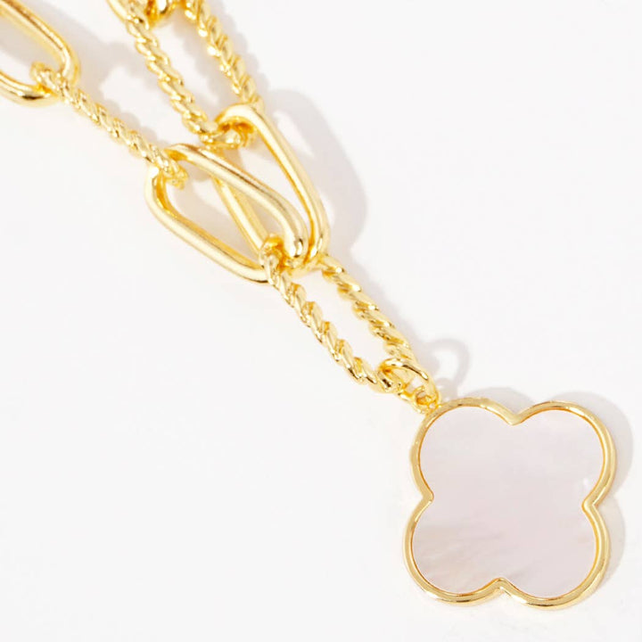 Gold-Dipped Clover Charm Linked Chain Necklace