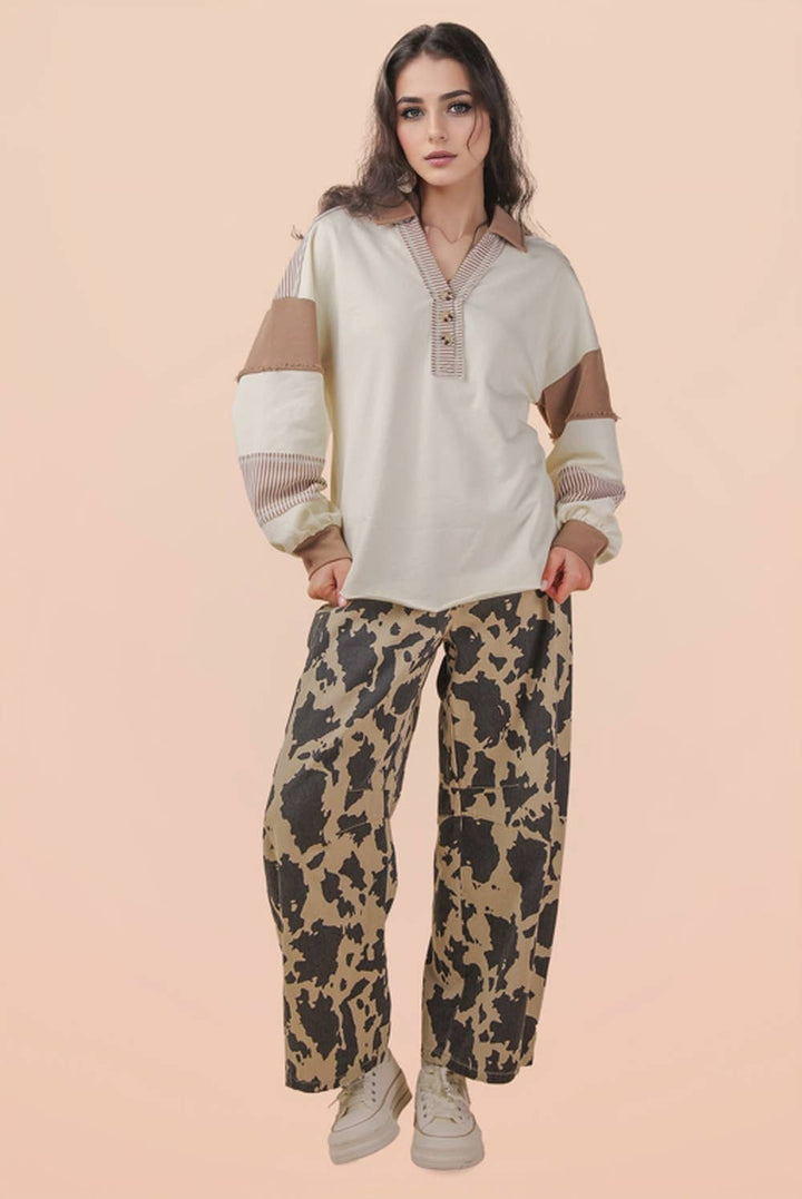 Very J Color Block Oversized Casual Knit Top