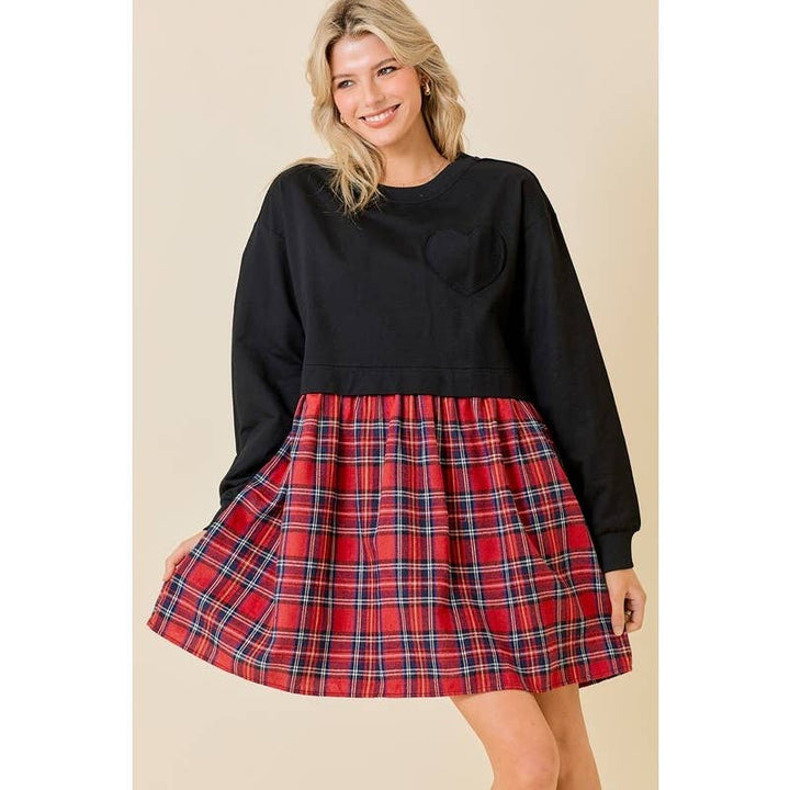FRENCH TERRY PLAID MINI DRESS
