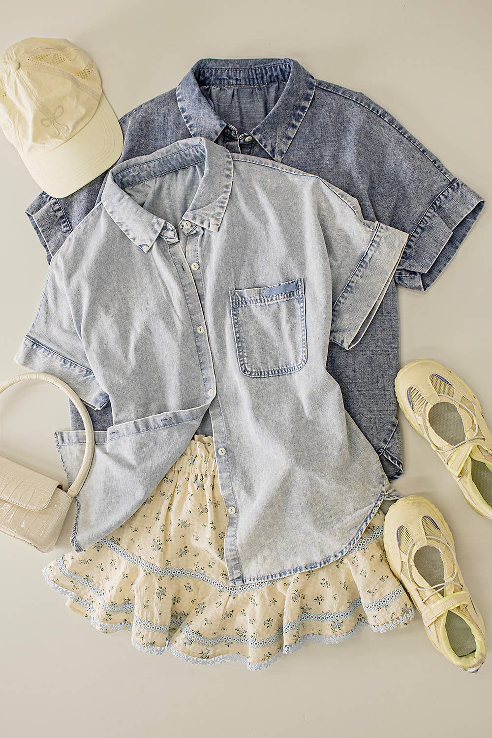 Mineral Washed Chambray Oversized Shirt Top