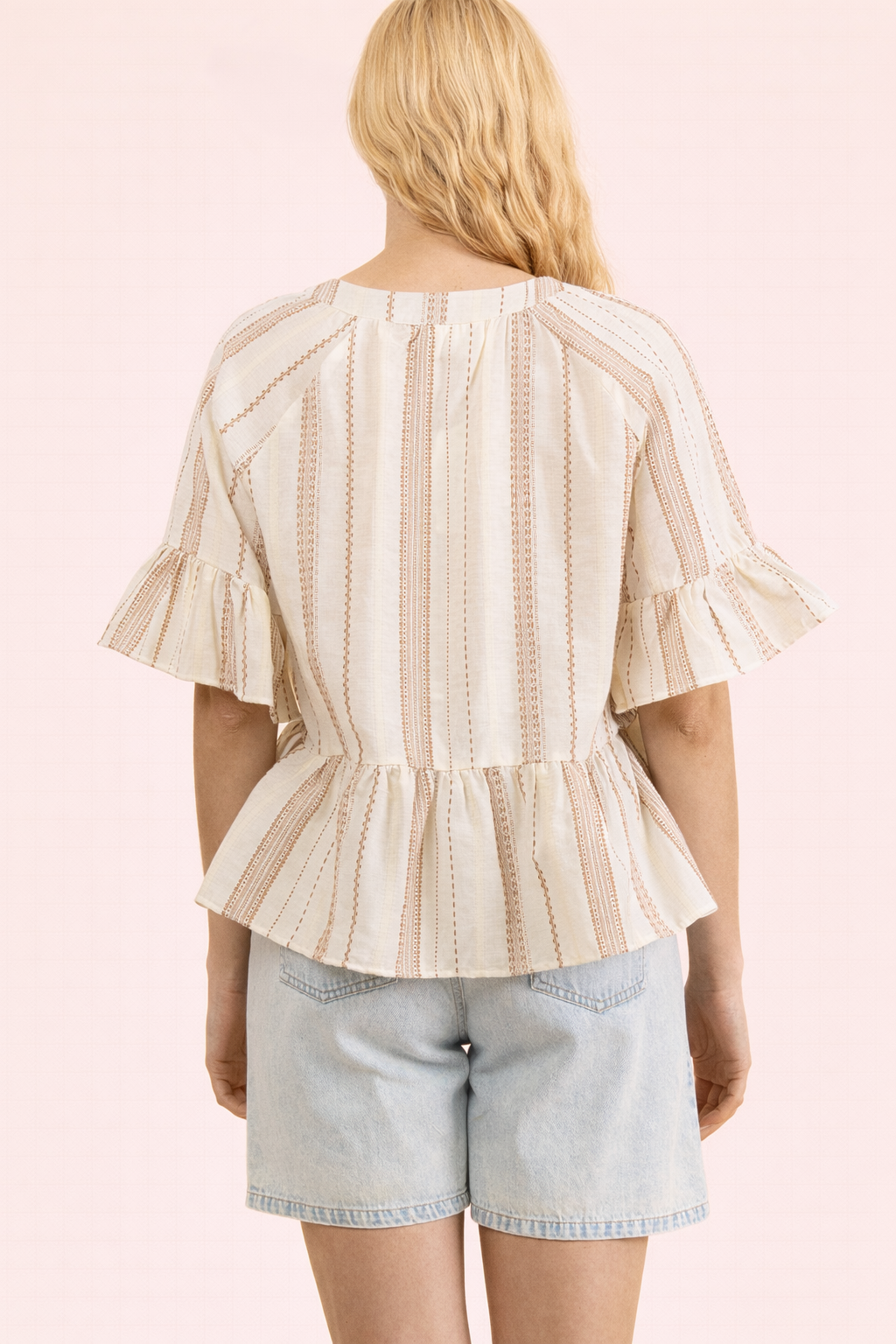 Striped Half Bell Sleeve Blouse Top
