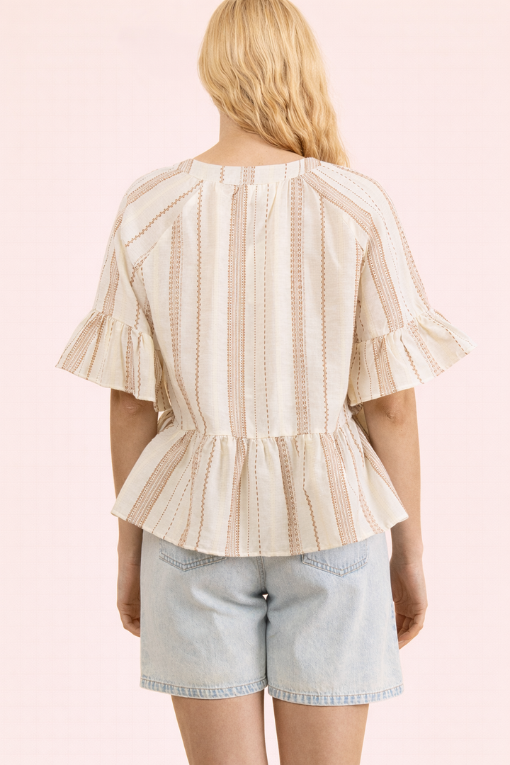 Striped Half Bell Sleeve Blouse Top